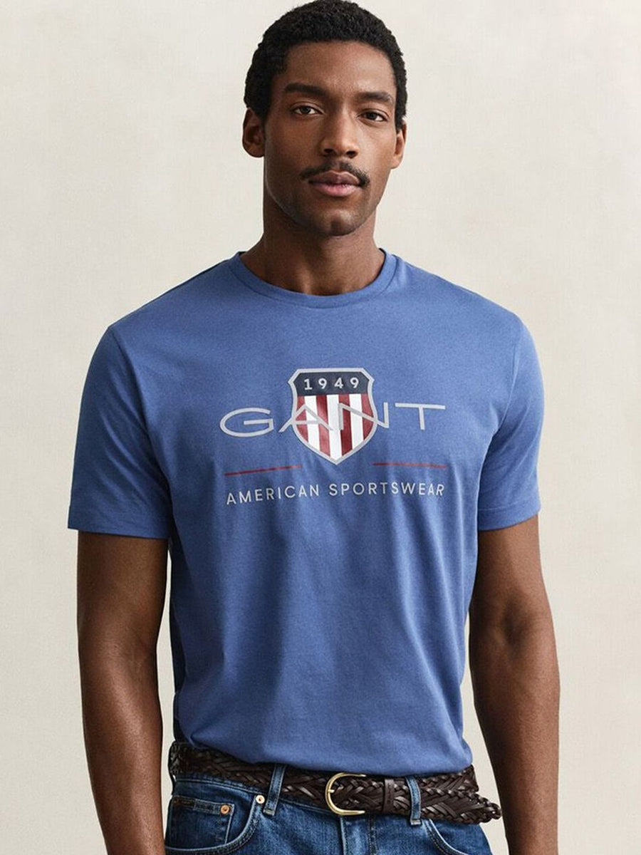 Gant Men Blue Printed Regular Fit Archieve Shield T-Shirt