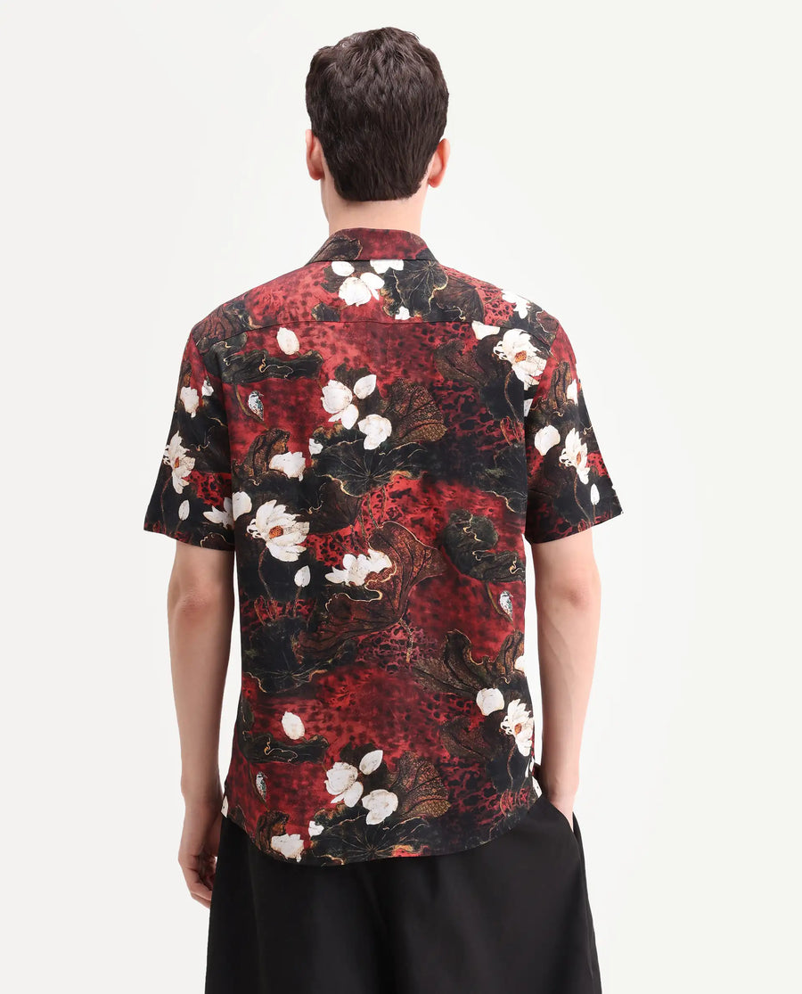 Rare Rabbit Men's Doni Black Viscose Fabric Full Sleeve Spread Collar Regular Floral Print Shirt