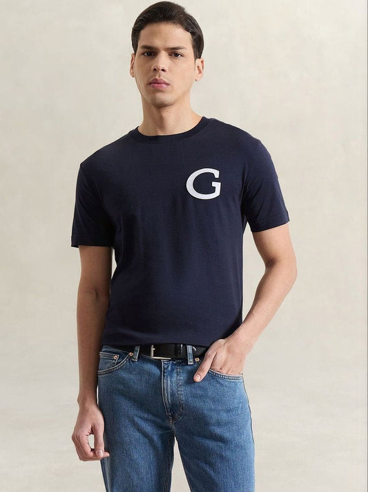 Gant Men Navy Blue Solid Regular Fit T-Shirt