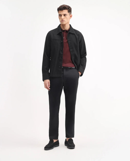 Rare Rabbit Men's Ebert Black Cotton Plain Regular Fit Trouser
