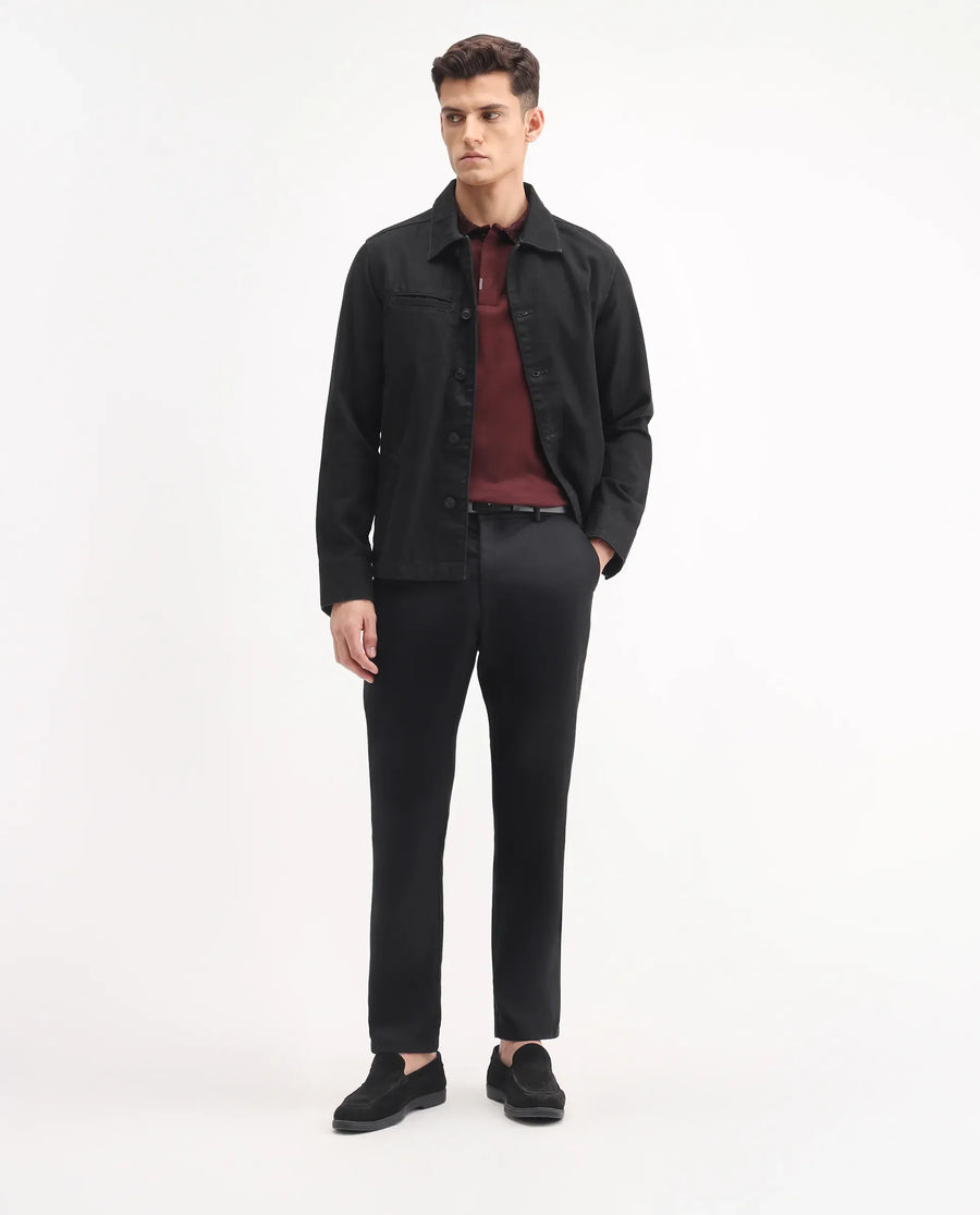 Rare Rabbit Men's Ebert Black Cotton Plain Regular Fit Trouser