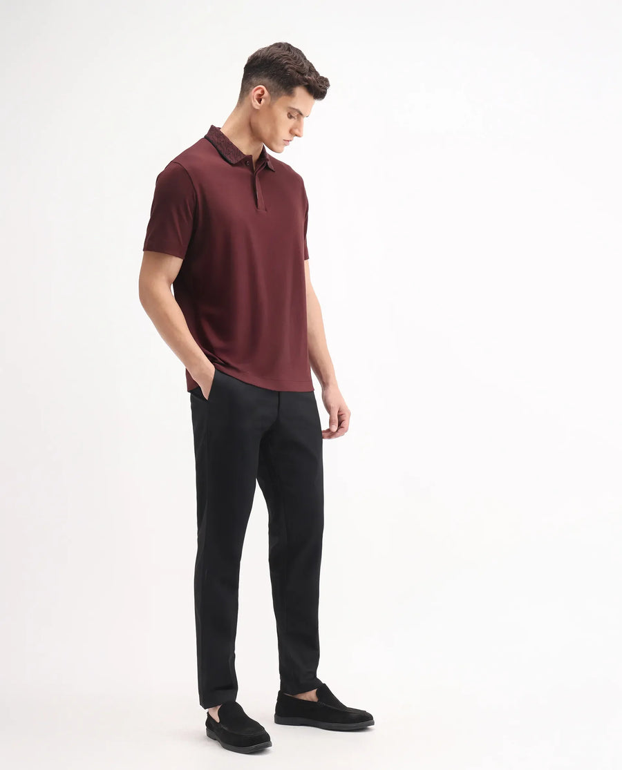 Rare Rabbit Men's Ebert Black Cotton Plain Regular Fit Trouser