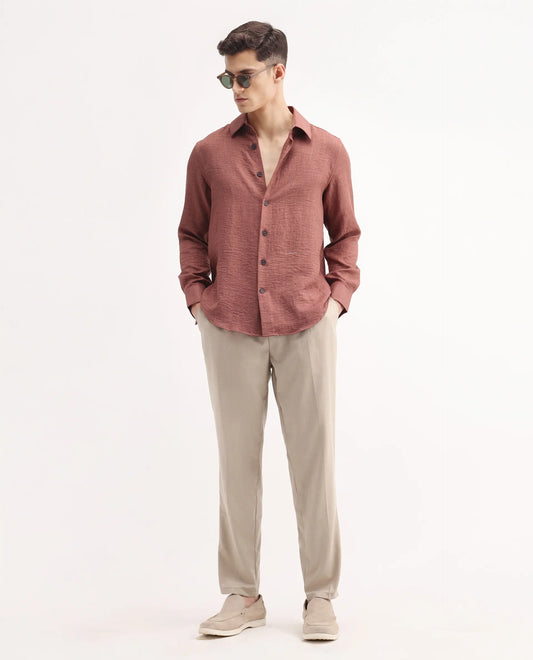 Rare Rabbit Men's Echo Beige Cotton Plain Regular Fit Trouser