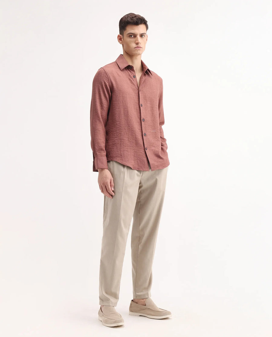Rare Rabbit Men's Echo Beige Cotton Plain Regular Fit Trouser