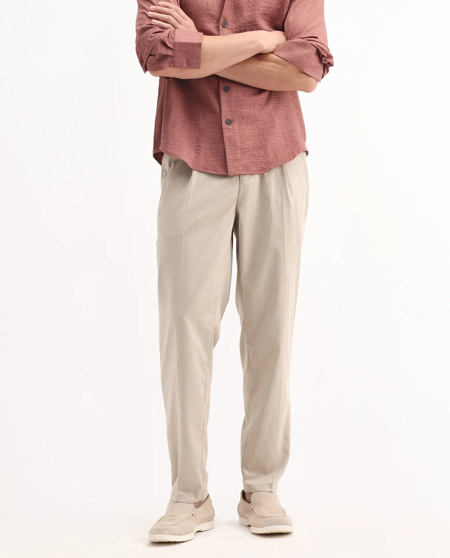 Rare Rabbit Men's Echo Beige Cotton Plain Regular Fit Trouser