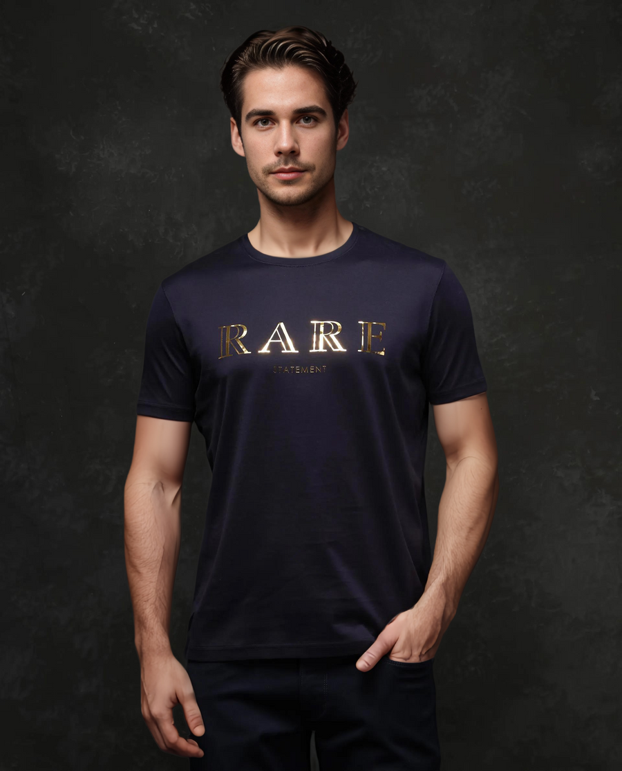Rare Rabbit Men's Echon-1 Navy Cotton Graphic Print Regular Fit Half Sleeve Crew Neck T-Shirt