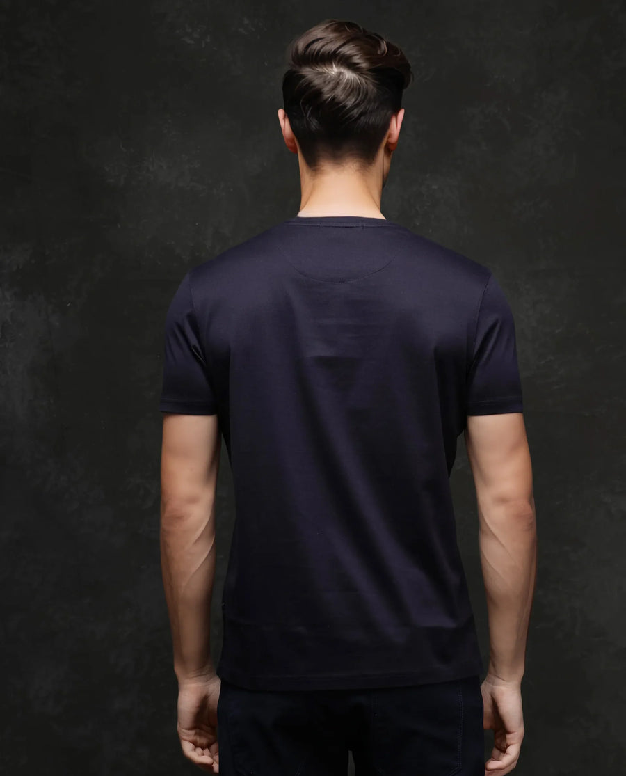 Rare Rabbit Men's Echon-1 Navy Cotton Graphic Print Regular Fit Half Sleeve Crew Neck T-Shirt