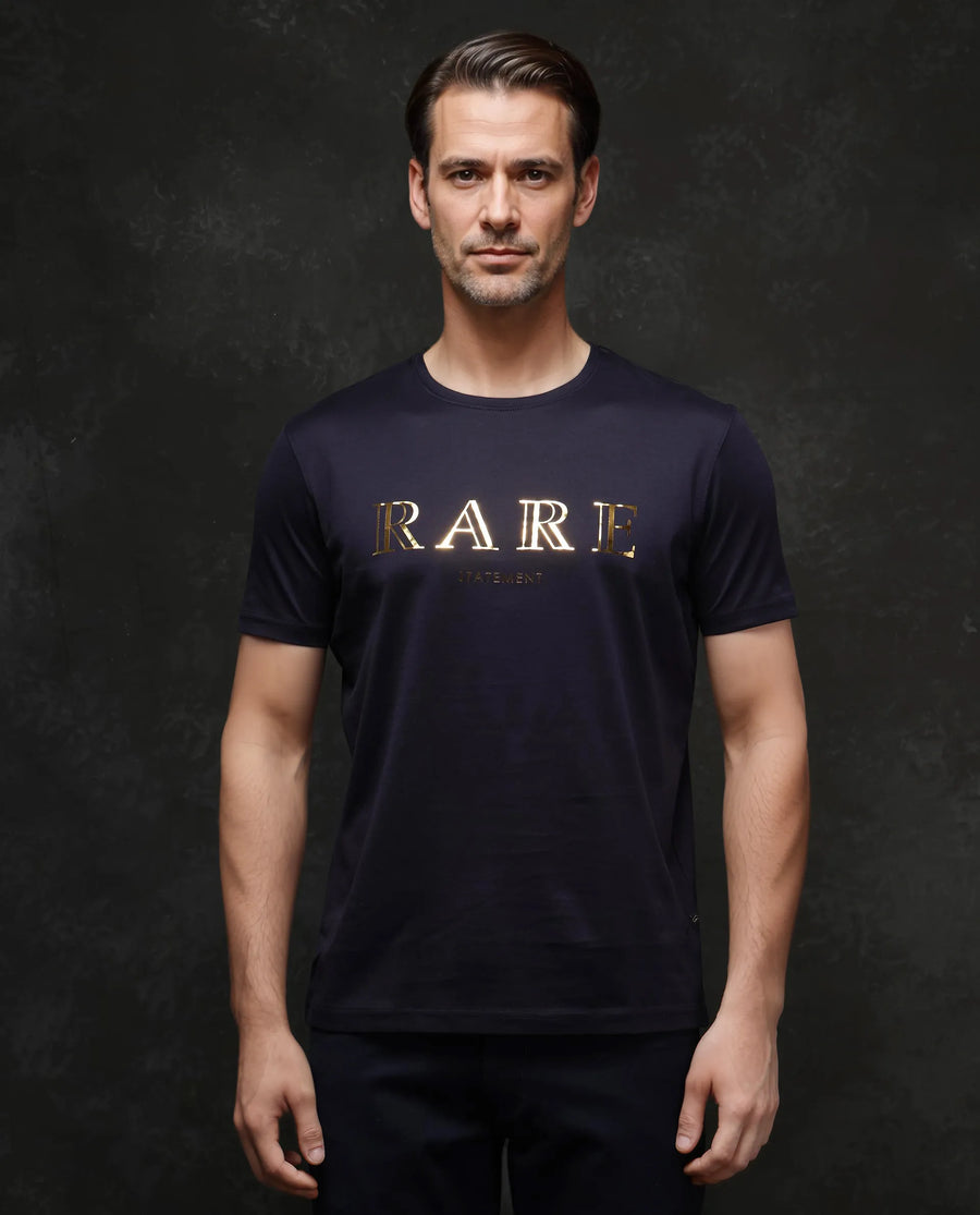 Rare Rabbit Men's Echon-1 Navy Cotton Graphic Print Regular Fit Half Sleeve Crew Neck T-Shirt