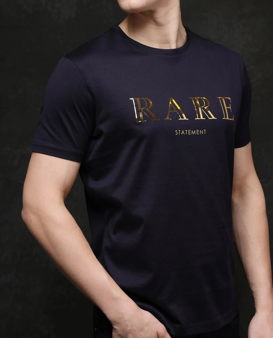 Rare Rabbit Men's Echon-1 Navy Cotton Graphic Print Regular Fit Half Sleeve Crew Neck T-Shirt