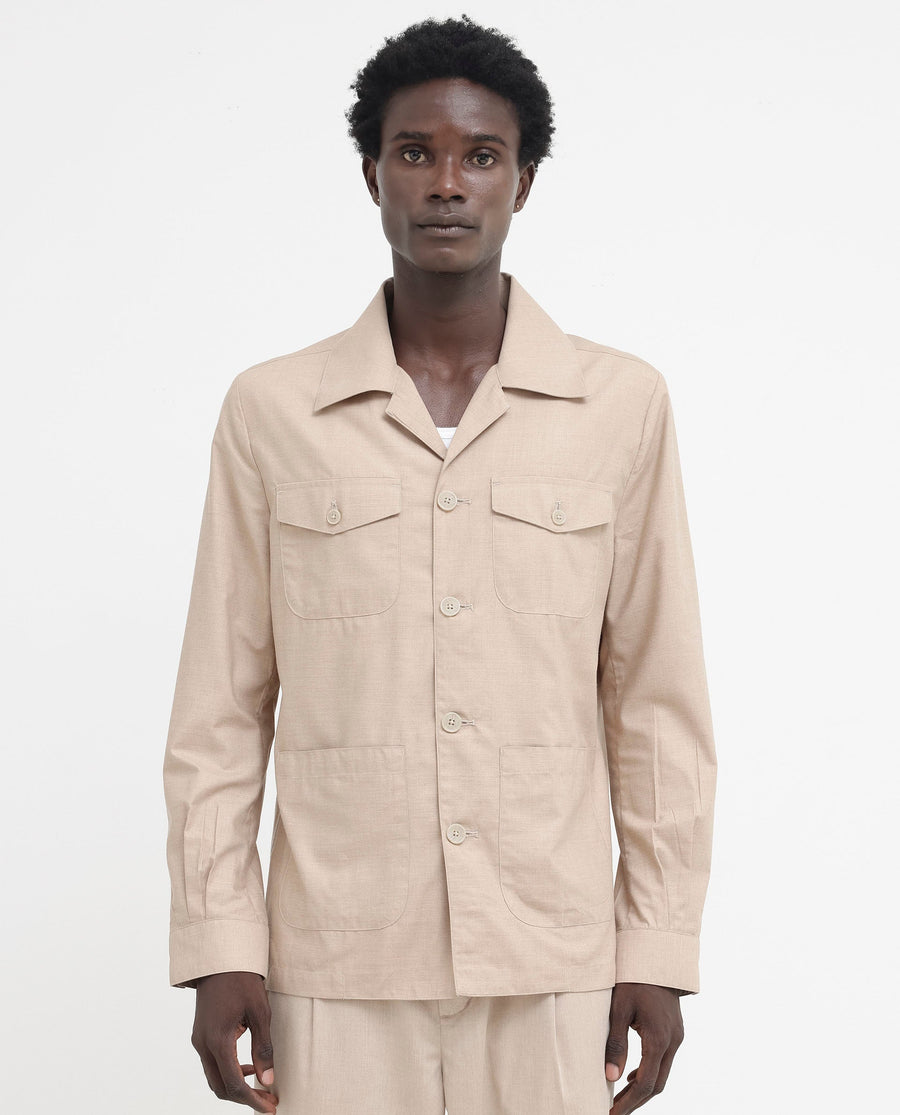 Rare Rabbit Men's Echos Beige Cotton Plain Relaxed Fit Full Sleeve Lapel Neck Jacket