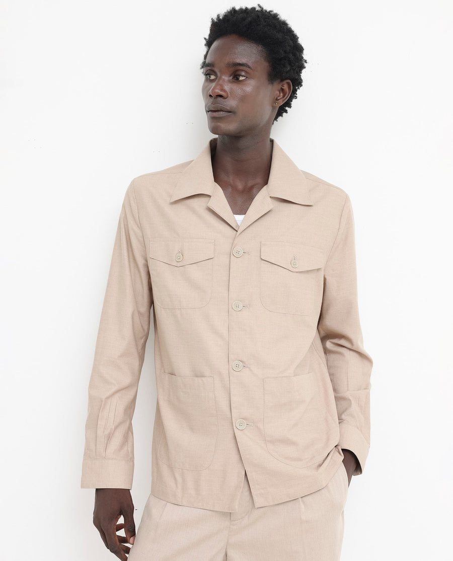 Rare Rabbit Men's Echos Beige Cotton Plain Relaxed Fit Full Sleeve Lapel Neck Jacket
