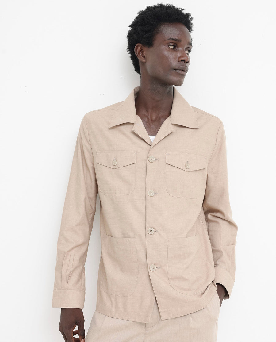Rare Rabbit Men's Echos Beige Cotton Plain Relaxed Fit Full Sleeve Lapel Neck Jacket
