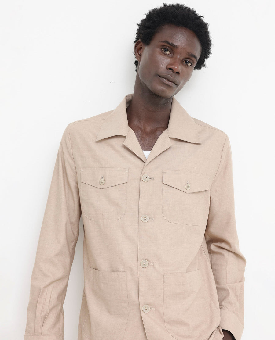 Rare Rabbit Men's Echos Beige Cotton Plain Relaxed Fit Full Sleeve Lapel Neck Jacket