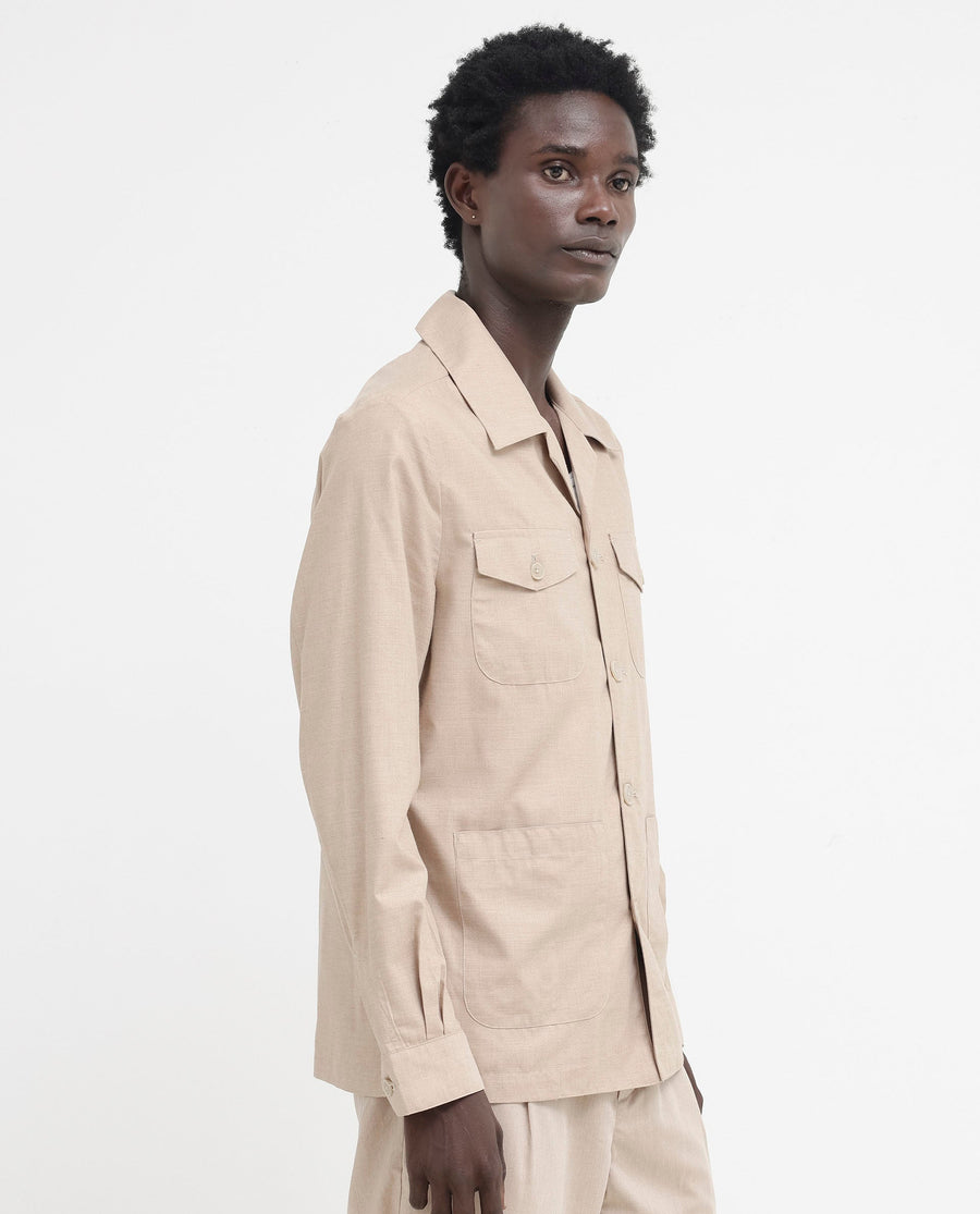 Rare Rabbit Men's Echos Beige Cotton Plain Relaxed Fit Full Sleeve Lapel Neck Jacket