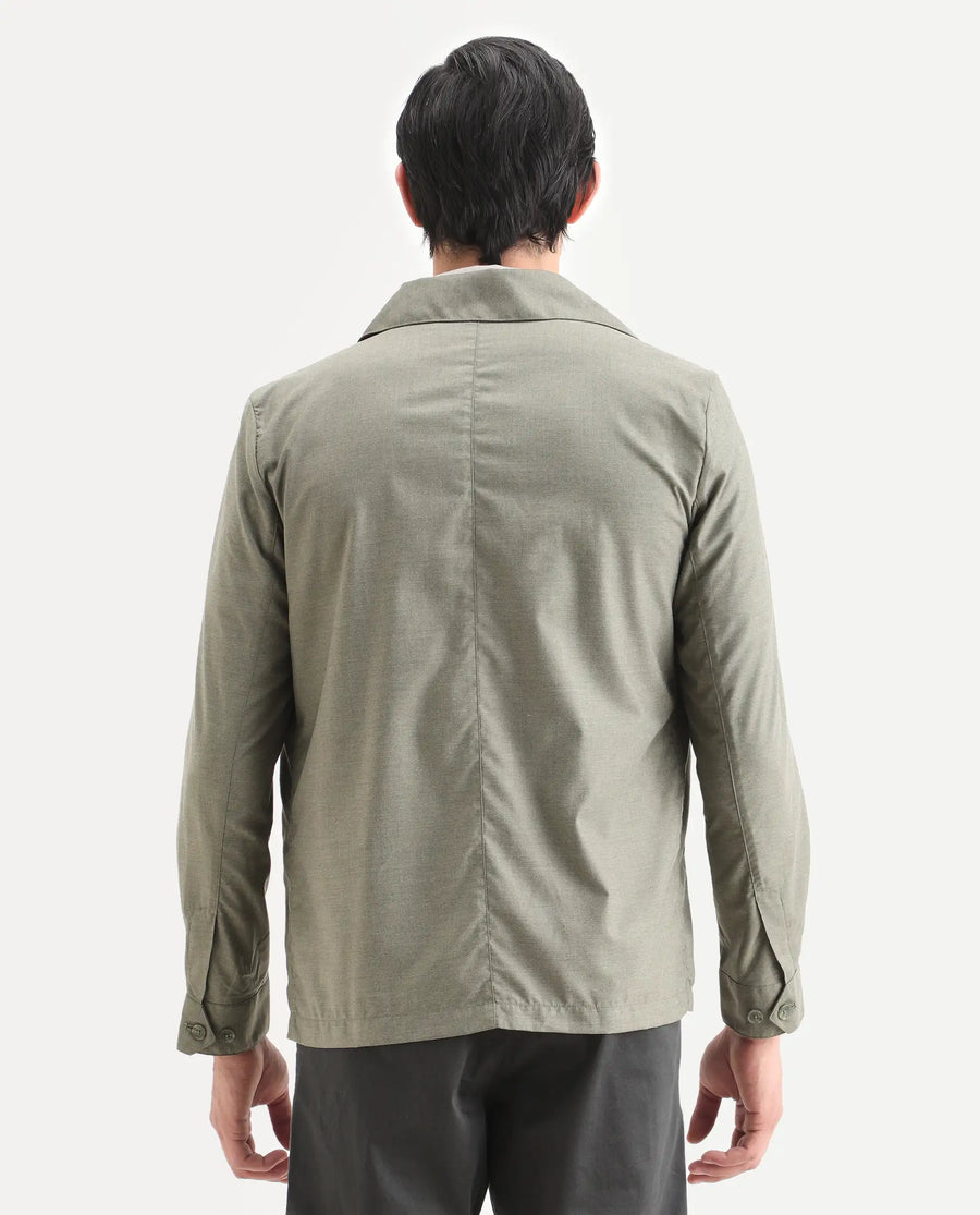 Rare Rabbit Men's Echos Light Olive Cotton Plain Relaxed Fit Full Sleeve Lapel Neck Jacket