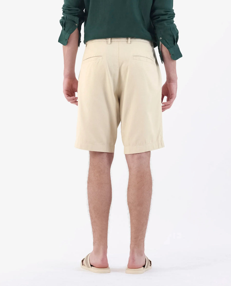 Rare Rabbit Men's Edam Beige Linen Blend Plain Relaxed Fit Shorts