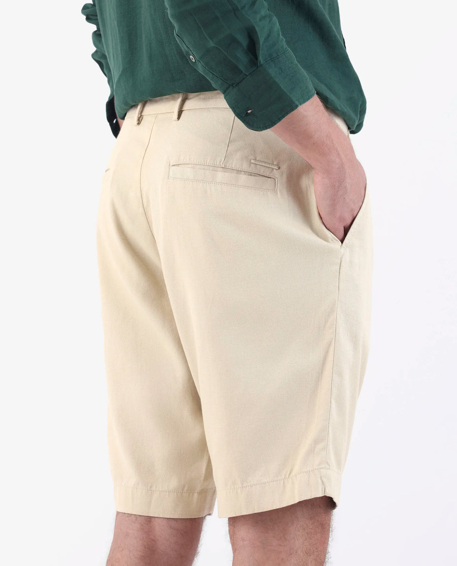 Rare Rabbit Men's Edam Beige Linen Blend Plain Relaxed Fit Shorts