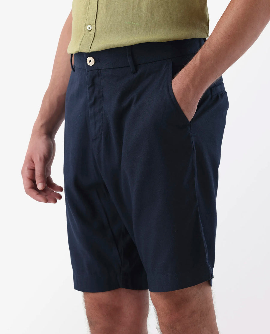 Rare Rabbit Men's Edam Navy Linen Blend Plain Relaxed Fit Shorts