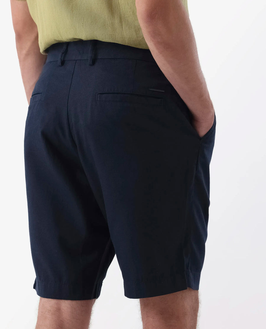 Rare Rabbit Men's Edam Navy Linen Blend Plain Relaxed Fit Shorts