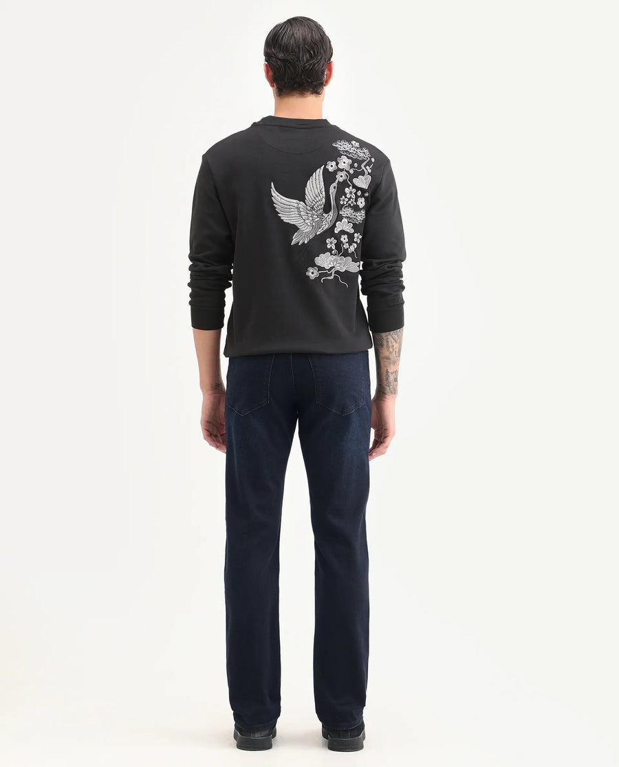 Rare Rabbit Men's Edge Dark Navy Cotton Blend Fabric Regular Fit Plain Jeans