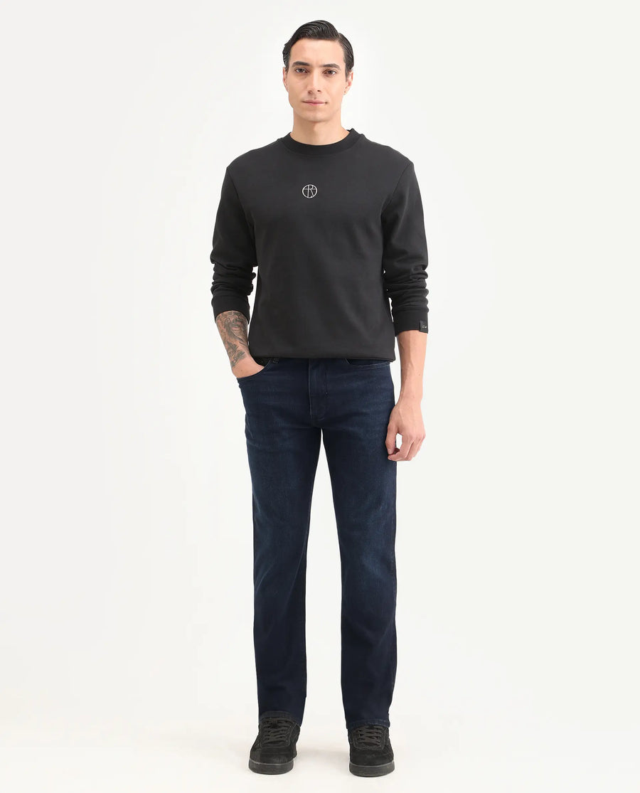 Rare Rabbit Men's Edge Dark Navy Cotton Blend Fabric Regular Fit Plain Jeans
