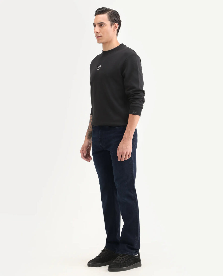 Rare Rabbit Men's Edge Dark Navy Cotton Blend Fabric Regular Fit Plain Jeans