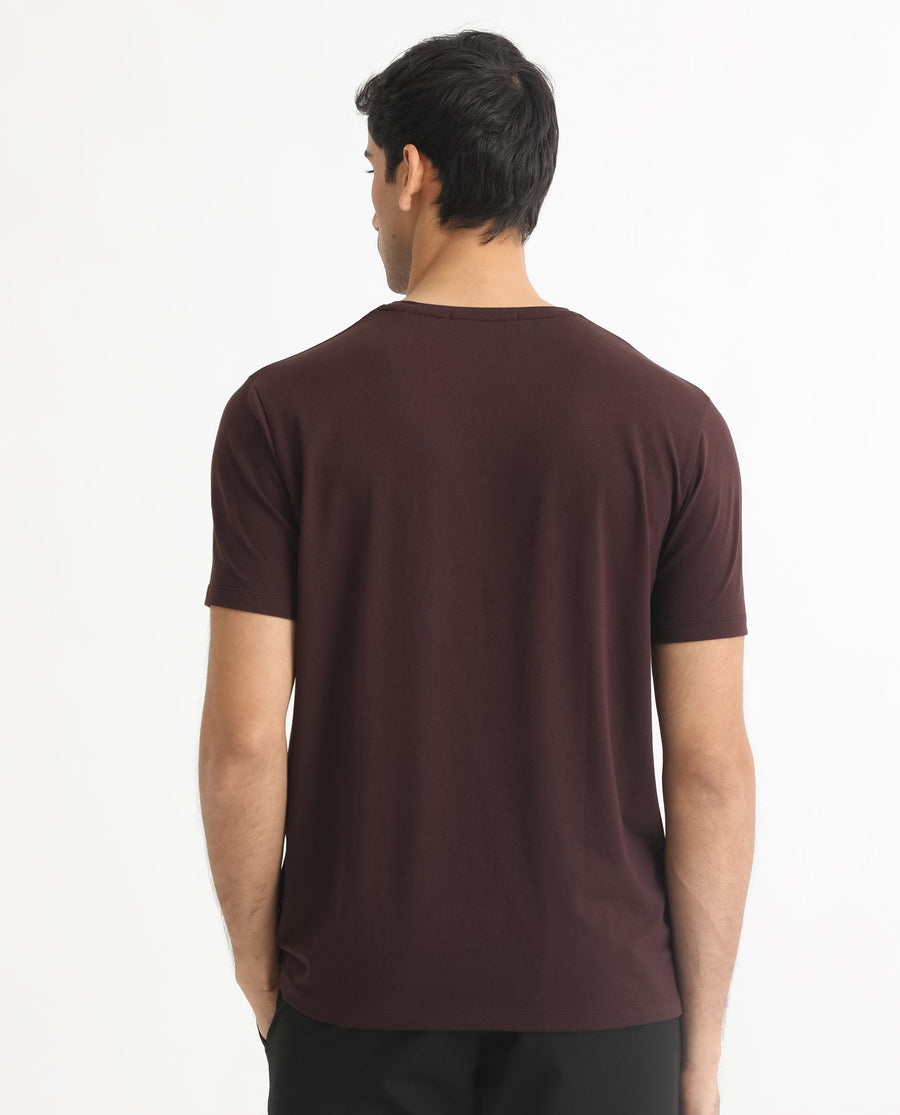 Rare Rabbit Men's Edis Maroon Cotton Graphic Print Slim Fit Half Sleeve Crew Neck T-Shirt