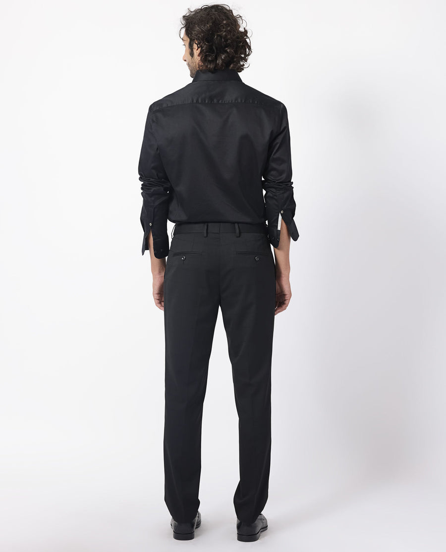 Rare Rabbit Men's Edmon Black Viscose Checked Print Tailored Fit Full Sleeve Lapel Neck Suits