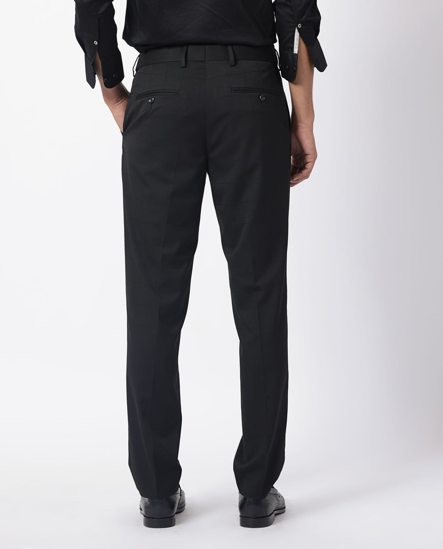 Rare Rabbit Men's Edmon Black Viscose Checked Print Tailored Fit Full Sleeve Lapel Neck Suits