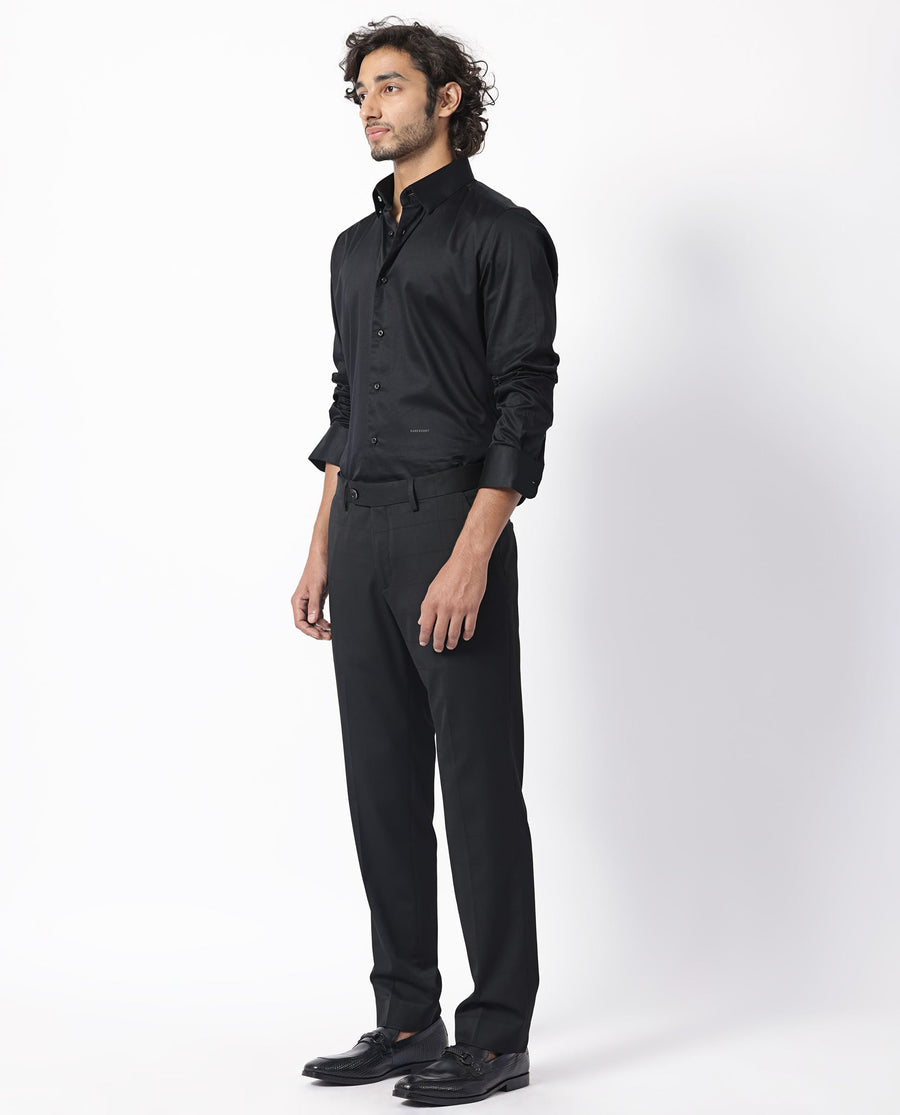Rare Rabbit Men's Edmon Black Viscose Checked Print Tailored Fit Full Sleeve Lapel Neck Suits