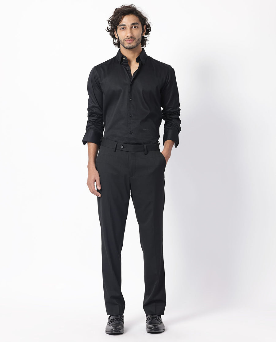 Rare Rabbit Men's Edmon Black Viscose Checked Print Tailored Fit Full Sleeve Lapel Neck Suits