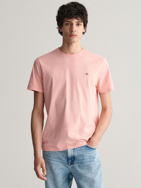 Gant Men Peach Solid Regular Fit Shield T-Shirt