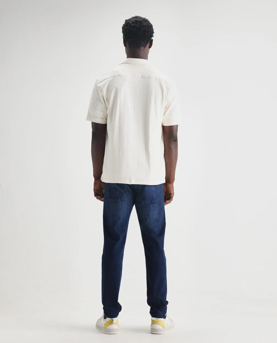 Rare Rabbit Men's Elanza Blue Cotton Blend Plain Morris Regular Fit Jeans