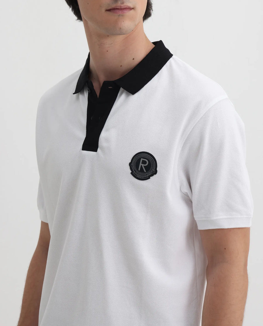 Rare Rabbit Men's Eldon White Cotton Plain Regular Fit Half Sleeve Polo