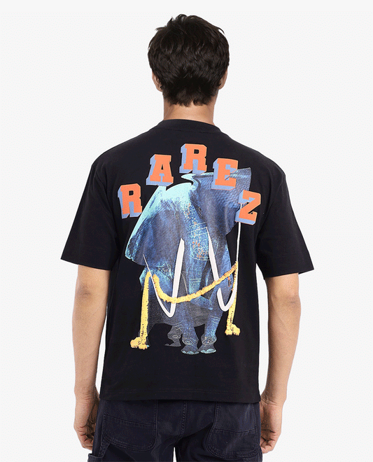 Rare Rabbit Men's Elep Black Cotton Graphic Print Oversized Fit Half Sleeve Crew Neck T-Shirt