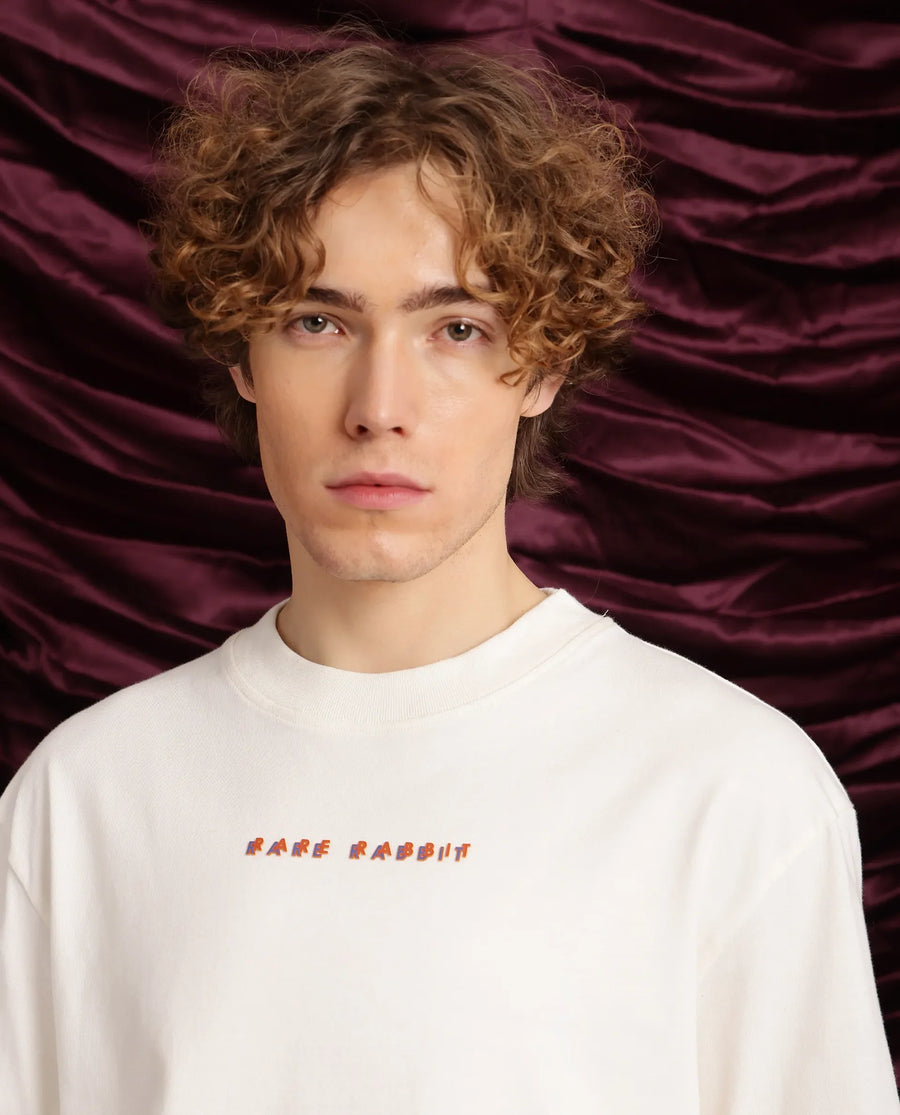 Rare Rabbit Men's Elep Off White Cotton Graphic Print Oversized Fit Half Sleeve Crew Neck T-Shirt
