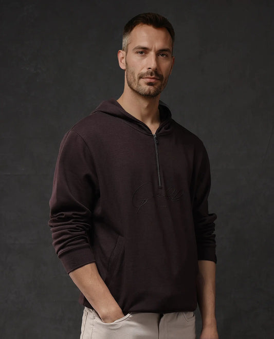 Rare Rabbit Men's Eli-2 Maroon Cotton Plain Regular Fit Full Sleeve Hooded Sweatshirt