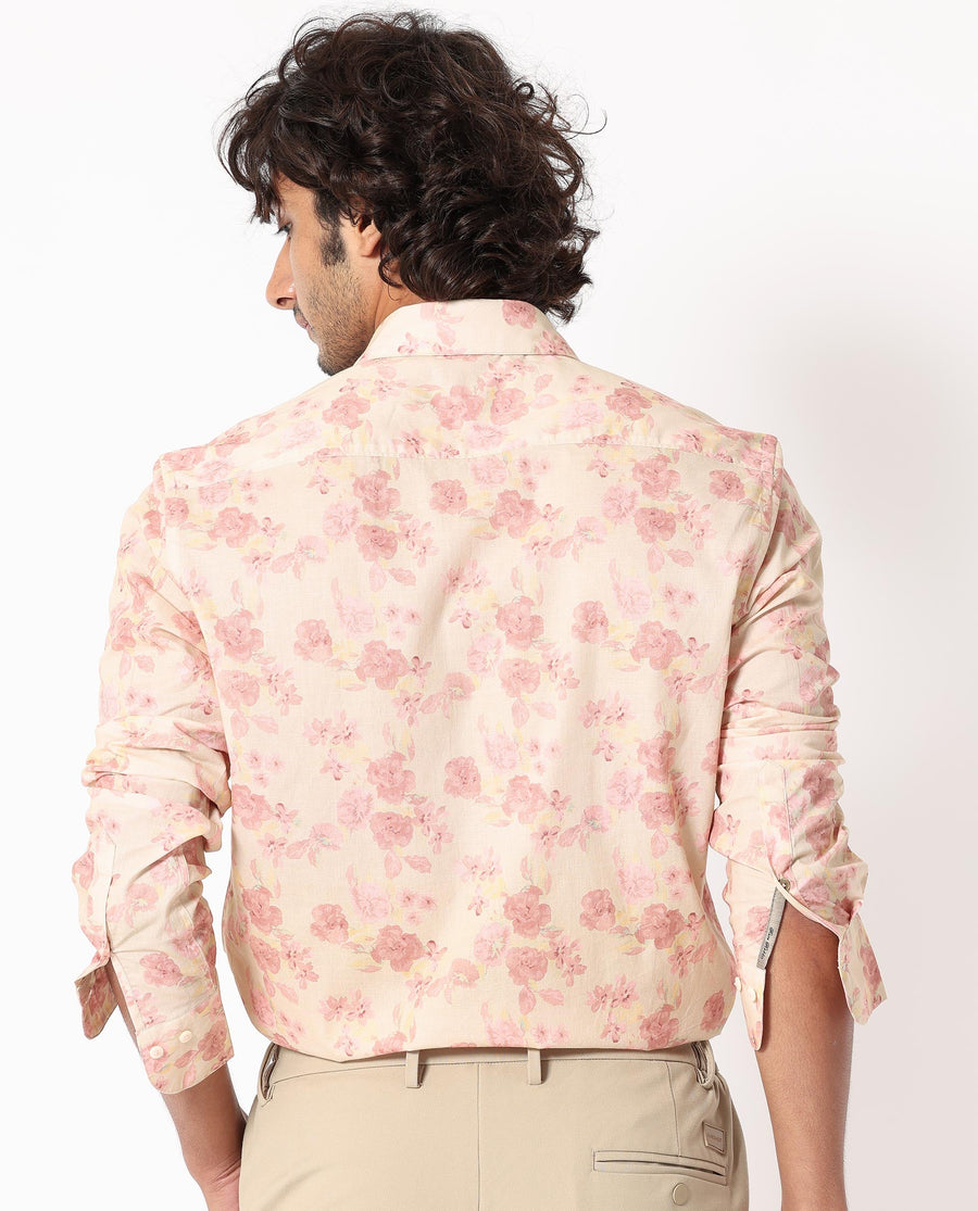 Rare Rabbit Men's Eliaa- Pink Cotton Floral Print Regular Fit Full Sleeve Collared Shirt