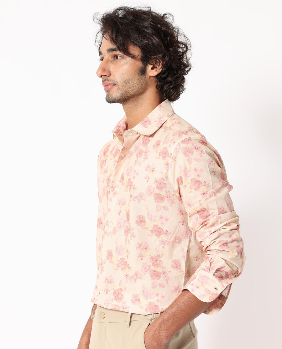 Rare Rabbit Men's Eliaa- Pink Cotton Floral Print Regular Fit Full Sleeve Collared Shirt