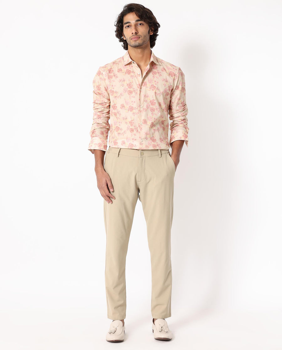 Rare Rabbit Men's Eliaa- Pink Cotton Floral Print Regular Fit Full Sleeve Collared Shirt