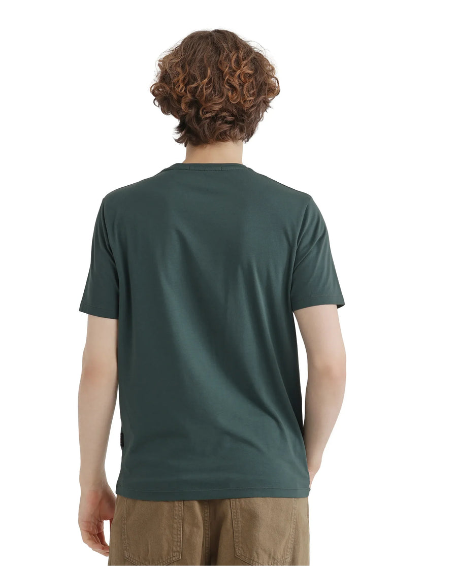 Rare Rabbit Men's Elih Dusky Green Cotton Blend Graphic Print Regular Fit Half Sleeve Crew Neck T-Shirt