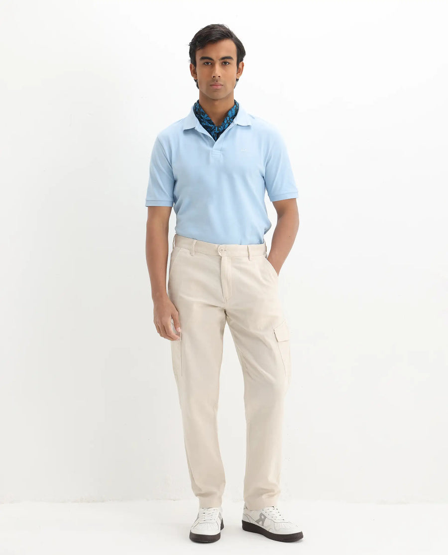 Rare Rabbit Men's Elixir Dusky Blue Cotton Blend Plain Regular Fit Half Sleeve Polo