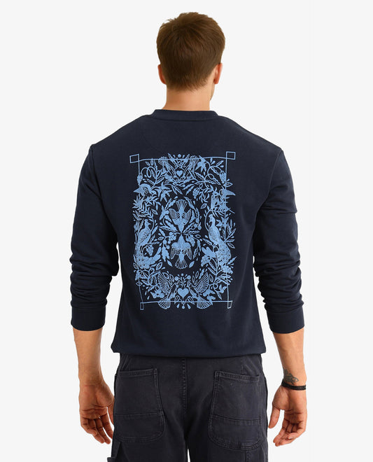 Rare Rabbit Men's Eliyo Navy Cotton Graphic Print Regular Fit Full Sleeve Crew Neck Sweatshirt