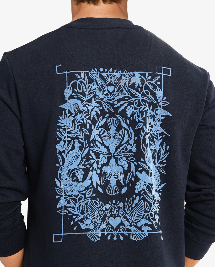 Rare Rabbit Men's Eliyo Navy Cotton Graphic Print Regular Fit Full Sleeve Crew Neck Sweatshirt