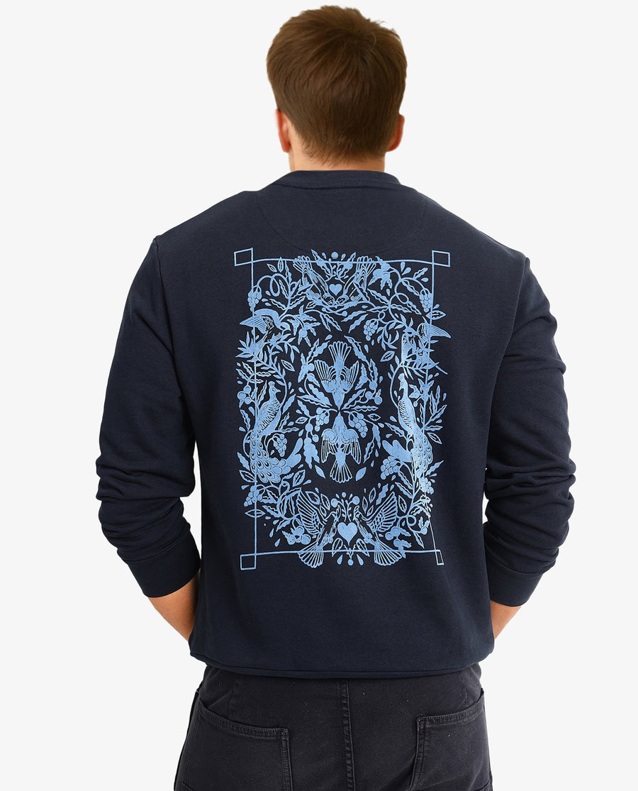 Rare Rabbit Men's Eliyo Navy Cotton Graphic Print Regular Fit Full Sleeve Crew Neck Sweatshirt