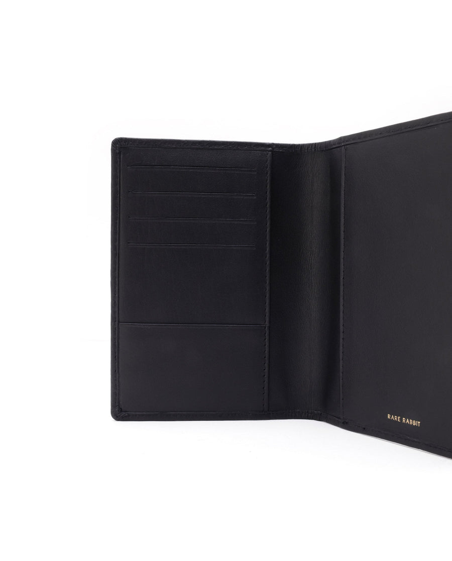 Rare Rabbit Men's Ellen Black Bi Fold Rfid Embossed Monogram Passport Holder