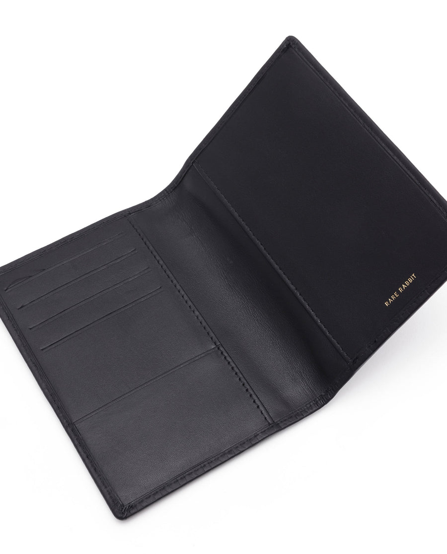 Rare Rabbit Men's Ellen Black Bi Fold Rfid Embossed Monogram Passport Holder