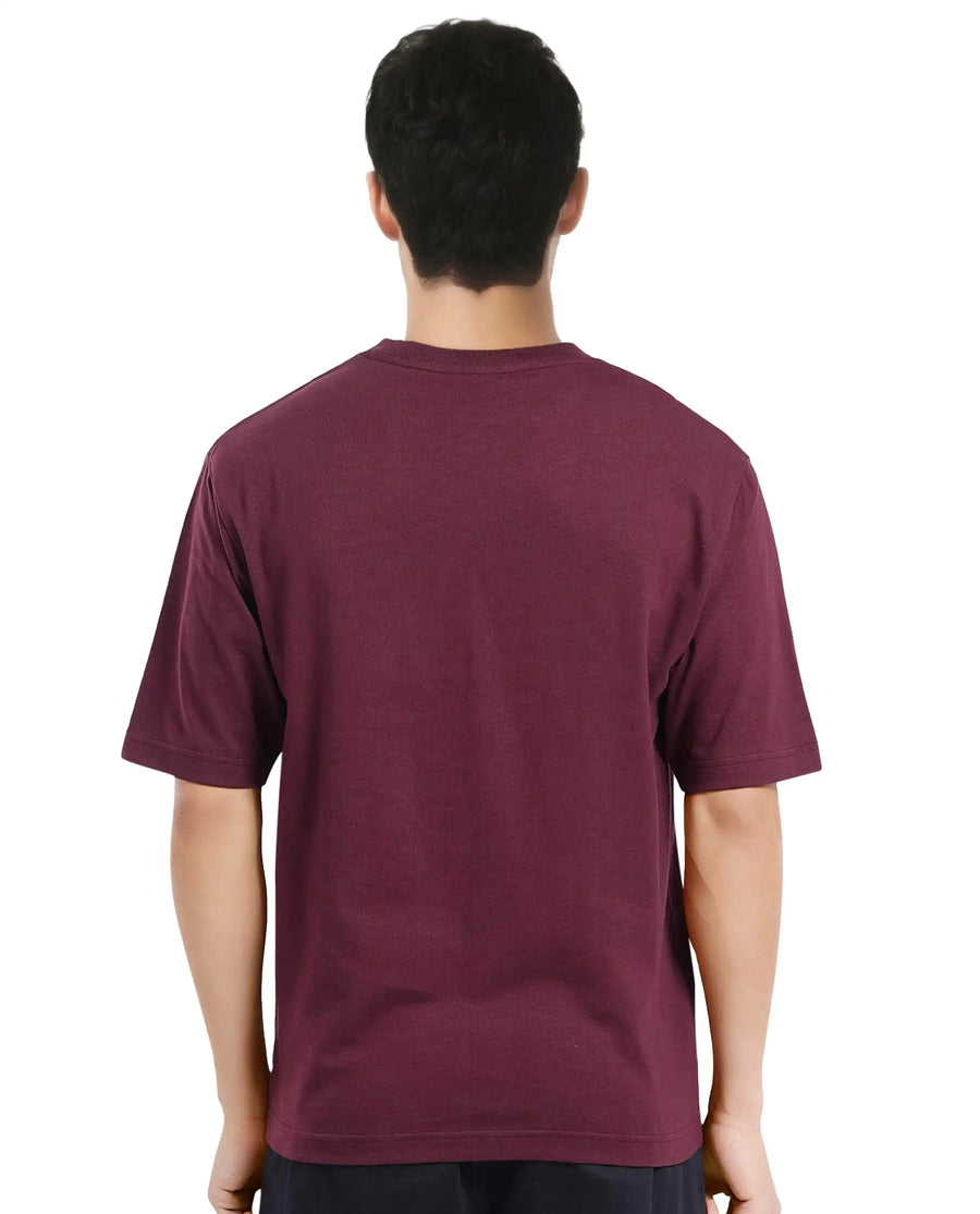 Rare Rabbit Men's Ello Dark Maroon Cotton Graphic Print Regular Fit Half Sleeve Crew Neck T-Shirt