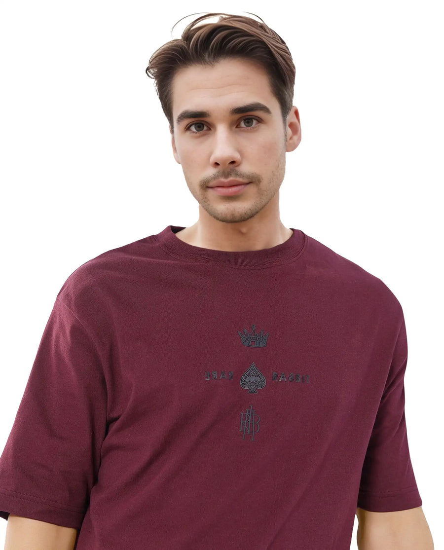 Rare Rabbit Men's Ello Dark Maroon Cotton Graphic Print Regular Fit Half Sleeve Crew Neck T-Shirt