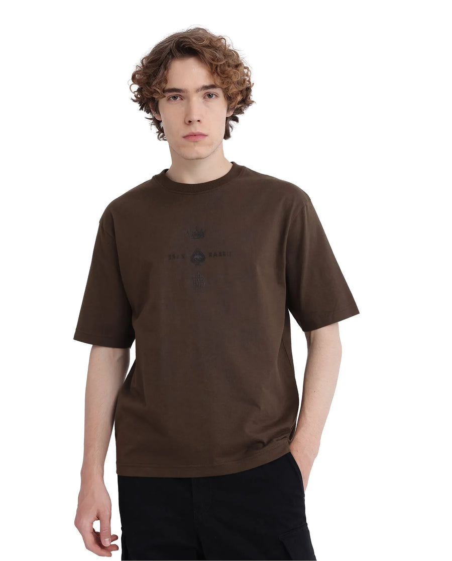 Rare Rabbit Men's Ello Olive Graphic Print Regular Fit Half Sleeve Crew Neck T-Shirt
